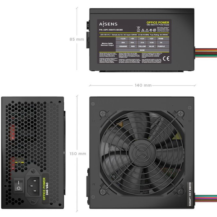 Aisens Fuente de Alimentación ATX 500W OEM Negra ASPC-500ATX-SEOBK